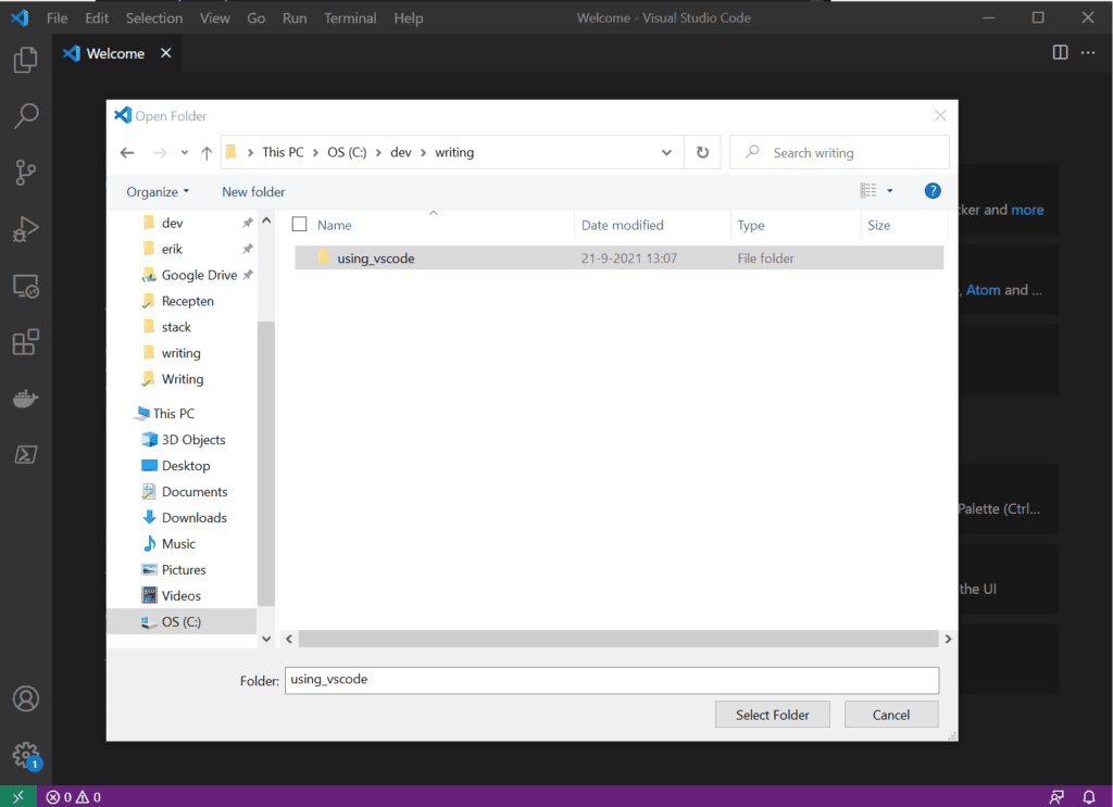 Open folder in workspace