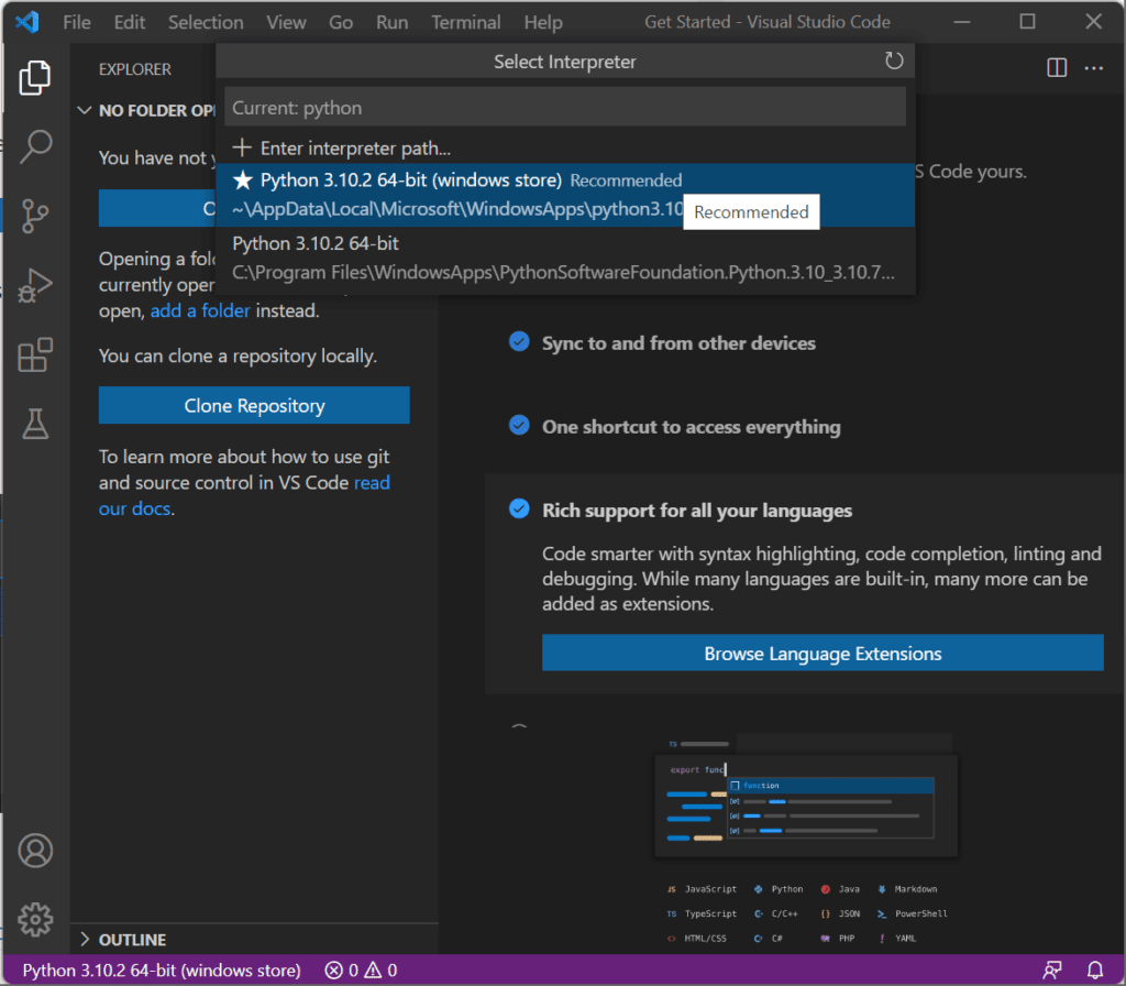 Editing Python Code in Visual Studio Code