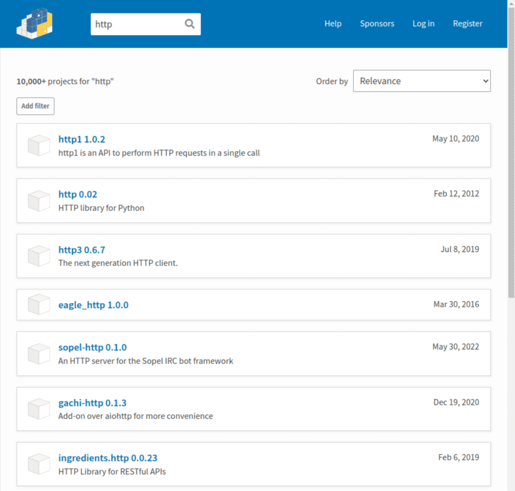 PyPI search function