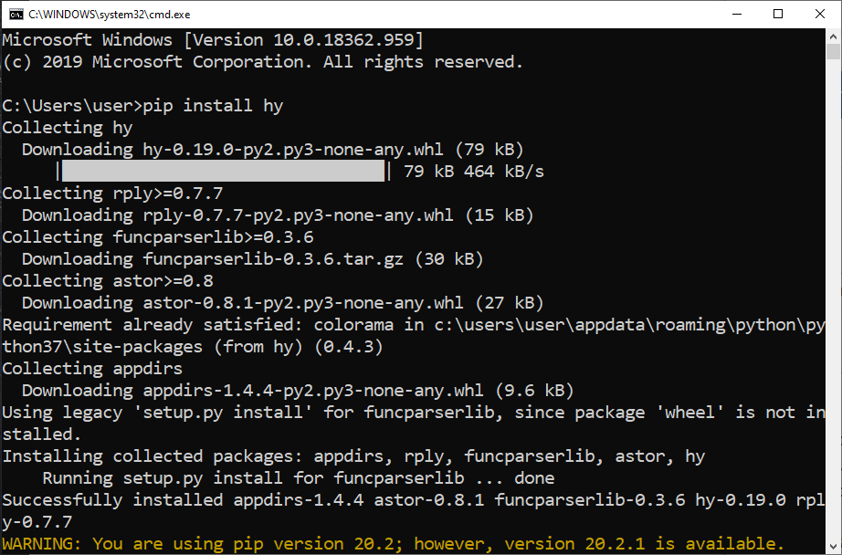 Command Prompt using PIP